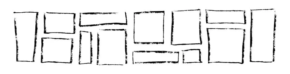 Hand-drawn rectangular frame with rough brush strokes, sketchy pencil and cha Stock Illustration