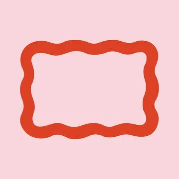 Hand drawn rectangular frame with thick red wavy border on pink background Stock Illustration
