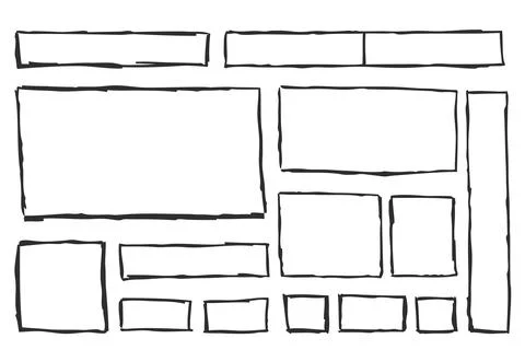 Hand drawn rectangular frames and panels in black outline Stock Illustration