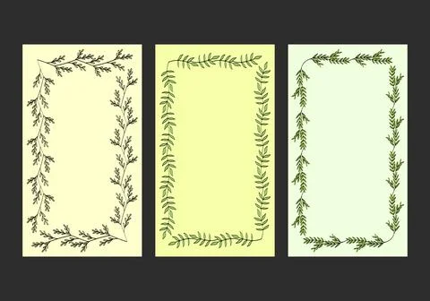 Hand drawn rectangular frames made of branches and leaves from bushes and trees Stock Illustration