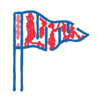 Hand drawn red and blue pennant flag icon Stock Illustration