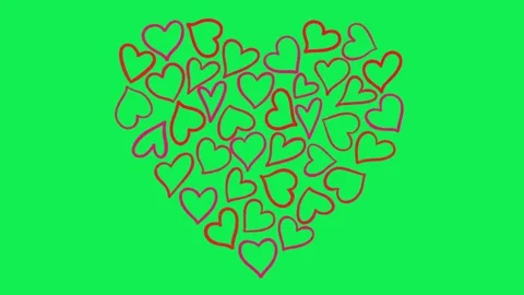 Hand Drawn Red and Pink Hearts Collage Animation on Green Screen Stockbeeldmateriaal 336104280