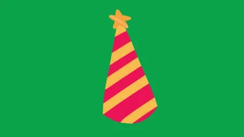 Hand Drawn Red and Yellow Striped Party Cone Hat Green Screen Overlay Stock Footage 344049238