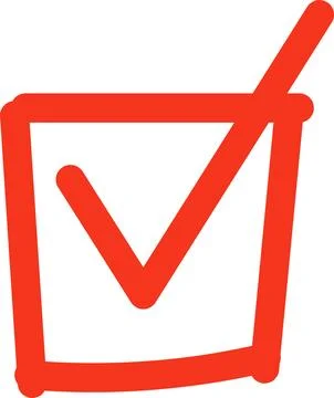 Hand drawn red arrow icon. up left right down arrows. Check mark, circle Stock Illustration