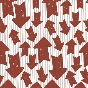 Hand drawn red arrow ink seamless pattern on line background. Stock Illustration