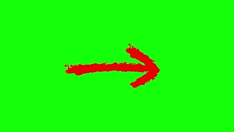 Hand drawn red arrow pointing right on a green screen. Animated sketchy pointer Stock Footage 345492239