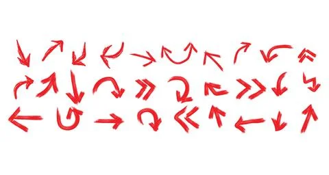 Hand Drawn Red Arrows Set Isolated on White Background for Design Projects Stock Illustration