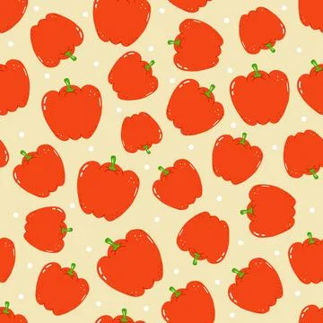 Hand drawn red bell peppers seamless pattern Stock Illustration