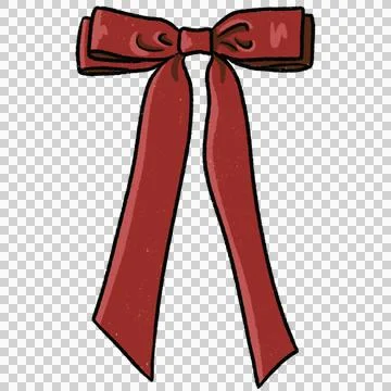 Hand drawn red bow, ribbon, on transparent background Stock Illustration