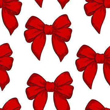 Hand drawn red bows vector seamless pattern, cute print イラスト素材