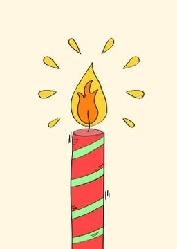 Hand drawn red candle with flame Stock Illustration