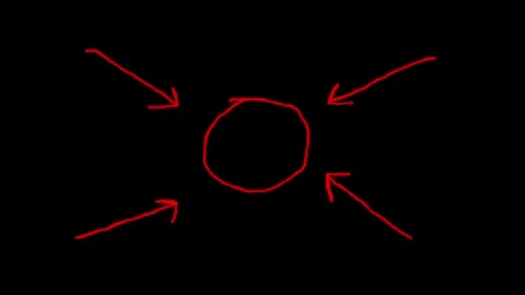 Hand drawn red circle with two pointing arrows on a black background for fo.. Stock Footage 333782859