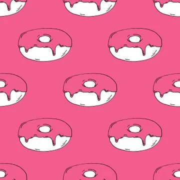 Hand Drawn Red Donut Pattern on Red Background Stock Illustration