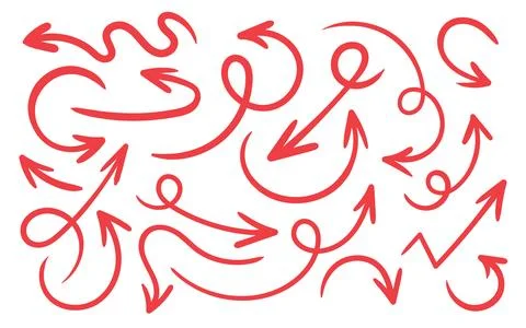 Hand-drawn red doodle arrows set Stock Illustration