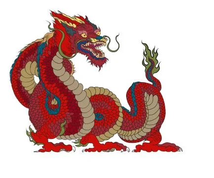 Hand drawn Red Dragon vector printing. 스톡 일러스트