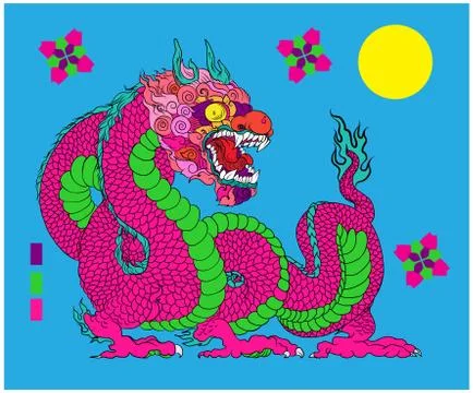 Hand drawn Red Dragon vector printing. Stock Illustration