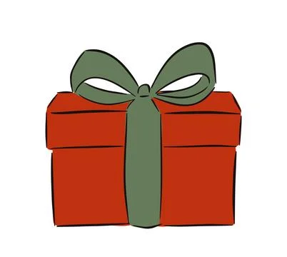 Hand drawn red gift box isolated on white background Stock Illustration