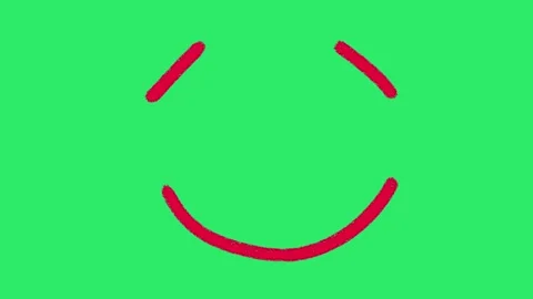 Hand Drawn Red Happy Smile Face Expression Animation on Green Screen Background Vidéo 335124710