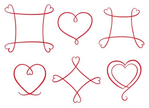 Hand drawn red heart shape frames set. Valentine day copy vector space Stock Illustration