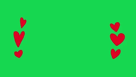 Hand Drawn Red Hearts Animation Frame on Green Screen for Romantic Video Overlay 動画素材 334608741