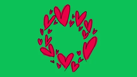 Hand Drawn Red Hearts Wreath Frame Animation on Green Screen Overlay Vidéo 336579230