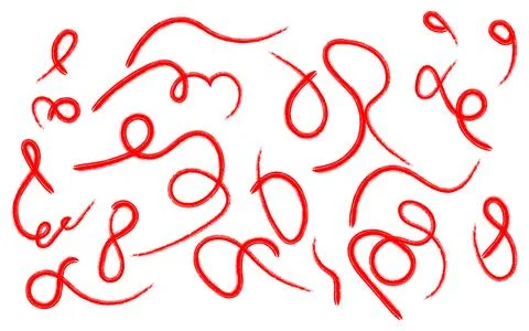 Hand Drawn Red Ink Abstract Brush Strokes and Swirls Elements Set Illustrazione stock