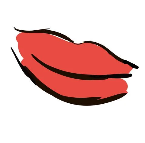 Hand-Drawn red lips. Doodle vector illustration. Make up Stock Illustration