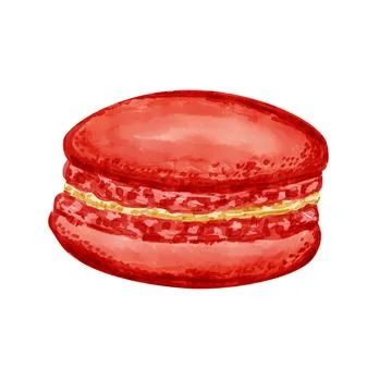 Hand-drawn red macaron with white background Stock Illustration