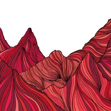 Hand drawn red mountain peak with striped line Stock Illustration