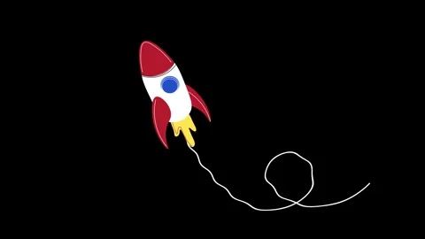 Hand drawn red rocket flying on black background Stock Footage 342255004
