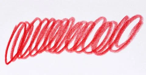 Hand drawn red scribble mark made with crayon or colored pencil on white te.. Stock Photos