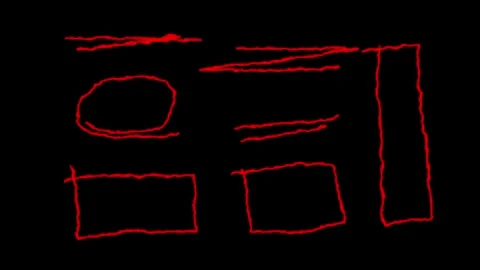 Hand drawn red scribble shapes and frames on black background for editing o.. Video stock 333782857