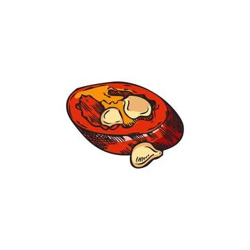 Hand drawn red slice of chili pepper with seeds sketch style, vector Stock Illustration