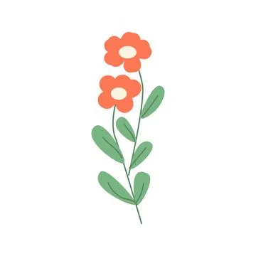 Hand drawn red spring flower with leaves vector illustration イラスト素材