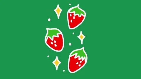 Hand Drawn Red Strawberries and Sparkles Animation on Green Screen Overlay 库存影片 336579062