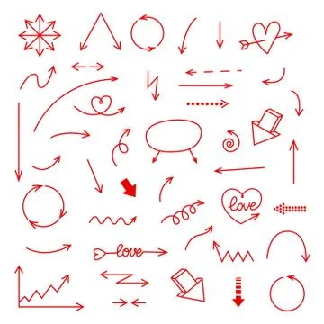 Hand drawn red vector arrows set. Stock Illustration