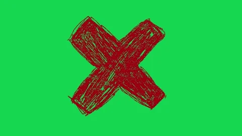 Hand Drawn Red X Mark Animation on Green Screen Error and Rejection Overlay Stock Footage 334608654