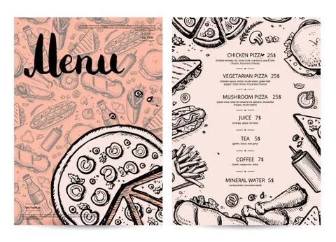 Hand drawn restaurant menu design Stock Illustration