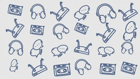 Hand-drawn retro audio gear in blue ink Stock Footage 336506636