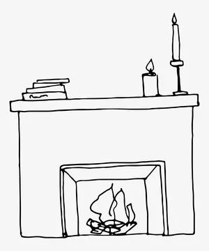 Hand drawn retro fireplace. Vector illustration. Isolated on white background Stock Illustration