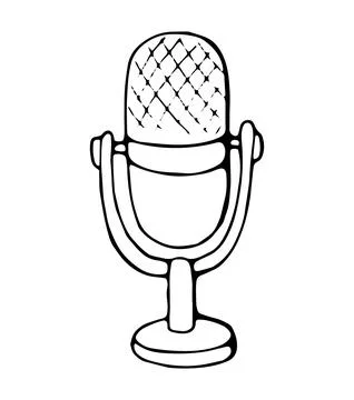 Hand Drawn Retro Microphone Minimal Line Art Audio Recording Illustration Illustrazione stock