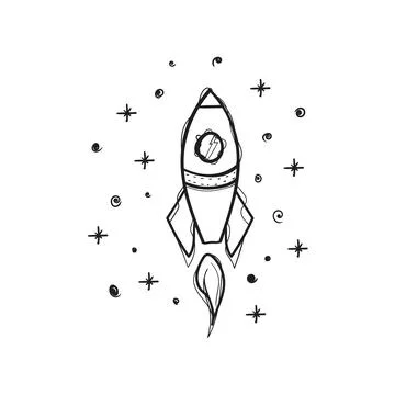 Hand Drawn Retro Rocket Ship Doodle Space Illustration Stock Illustration
