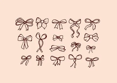 Hand drawn ribbins bow vector doodle collection. Minimalist la dolce vita Stock Illustration