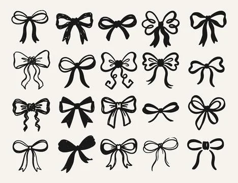 Hand drawn ribbon bows set Stock Illustration
