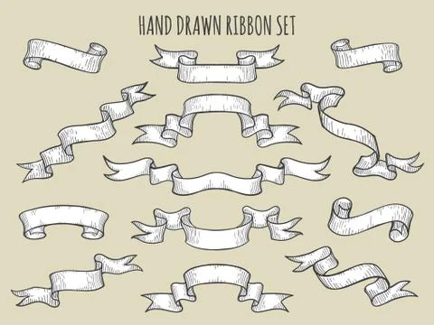 Hand drawn ribbon set Stock Illustration