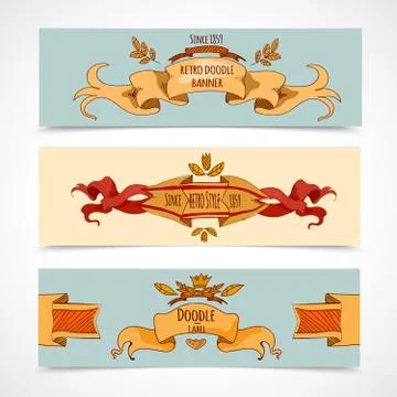 Hand Drawn Ribbons Banners 스톡 일러스트