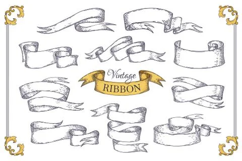 Hand drawn ribbons. Scroll elements for banner posters invitation cards and Stock Illustration