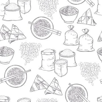 Hand drawn rice set. Stock Illustration