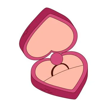 Hand drawn ring box for Valentine day. Design elements for posters, greetin.. Stock Illustration