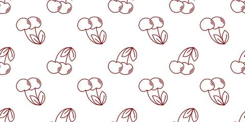 Hand drawn ripe cherry berries seamless pattern Stock Illustration